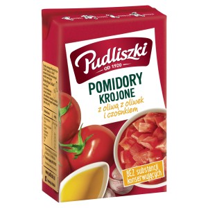 Pudliszki Pomidory krojone z oliwą z oliwek i czosnkiem 390 g