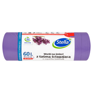 Stella Worki na śmieci z taśmą ściągającą o zapachu lawendy 60 l 10 sztuk